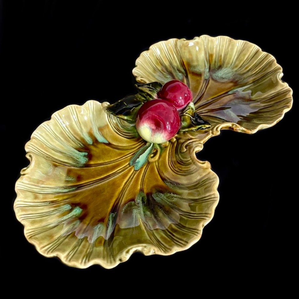 Vintage 1960s California Pottery Model AP 512 Drip Glaze Apple Leaf Divided Dish